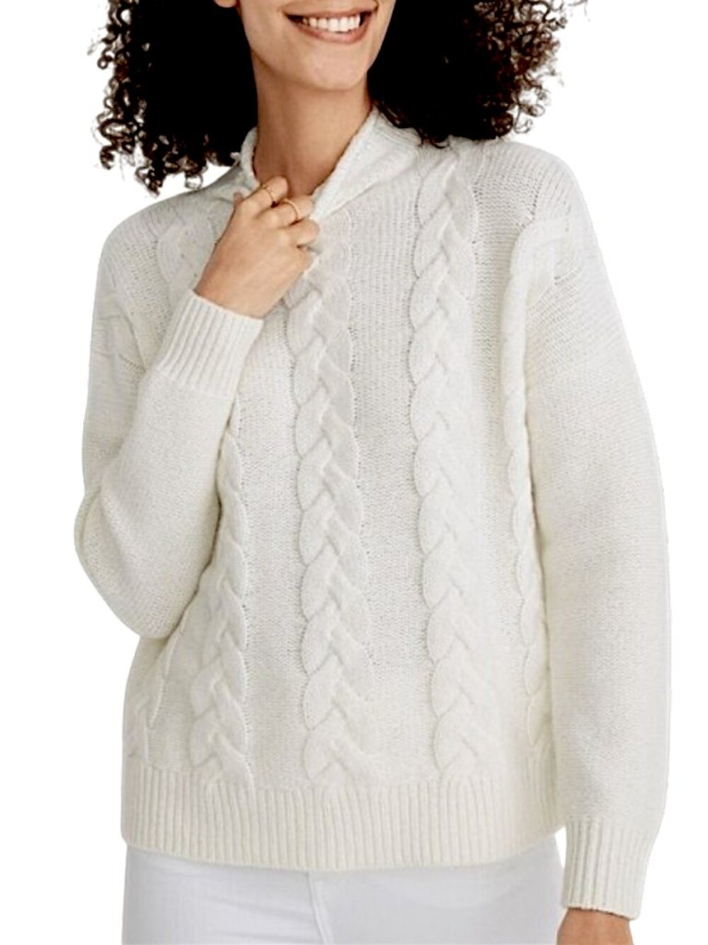 Grenville Cableknit Mockneck Alpaca Wool Oversized Sweater XS Antique Cream - Picture 2 of 10